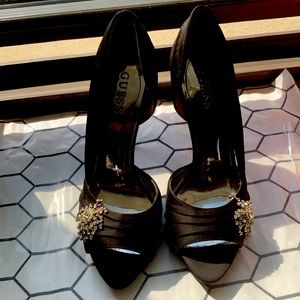 Classic s8 Black Satin open toe 3-1/2in heel shoe